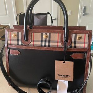 Burburry Mini Title Vintage Check Leather Satchel, New